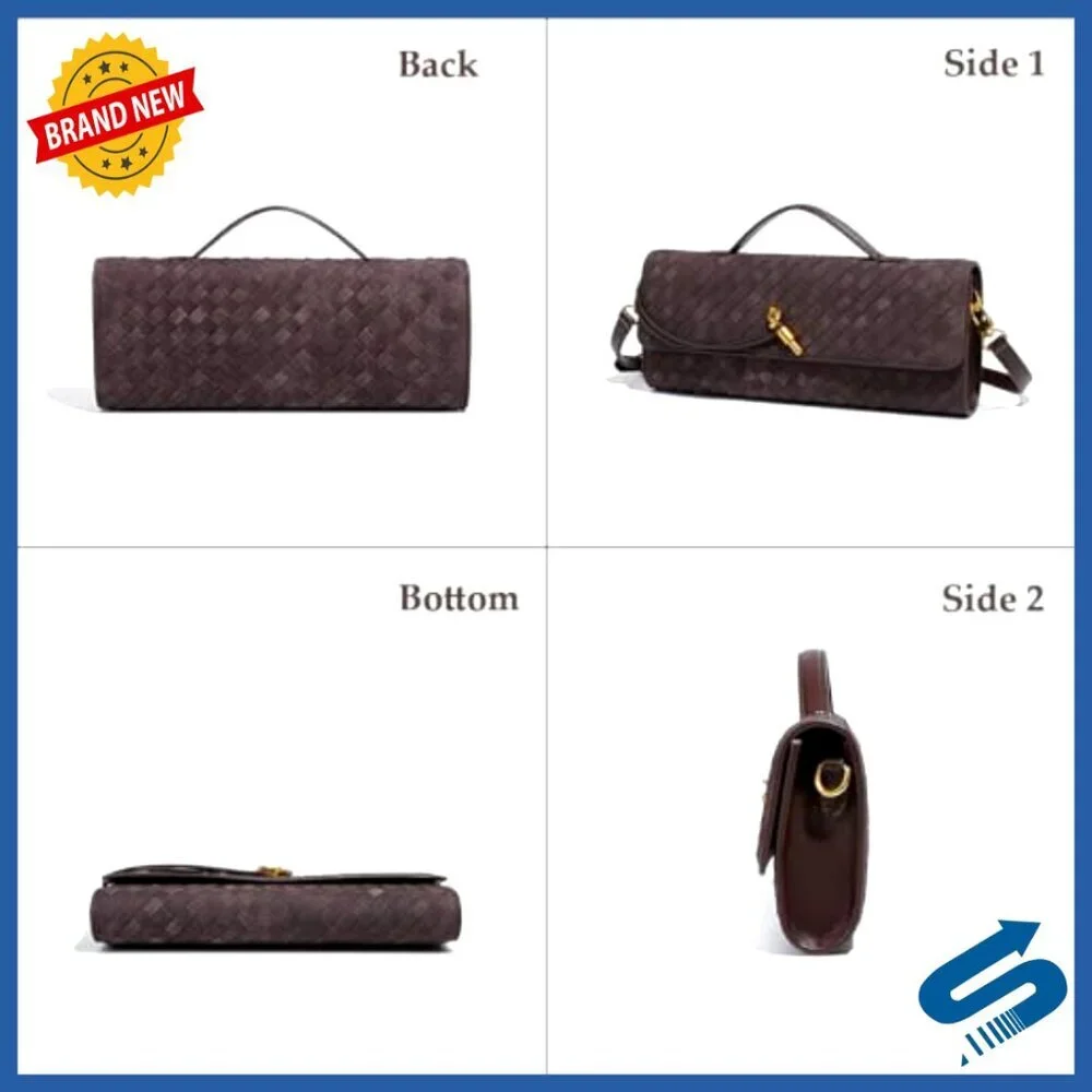 Suede Woven Clutch Evening Bag Elegant Minimal Chic Crossbody Shoulder Purse